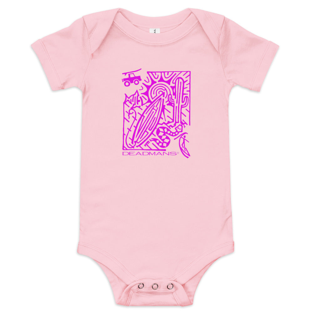Baby short sleeve one piece - Pink Surf Maze