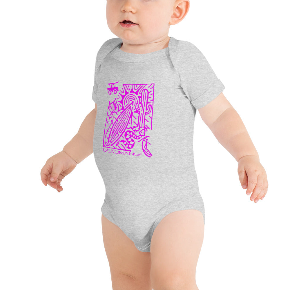 Baby short sleeve one piece - Pink Surf Maze