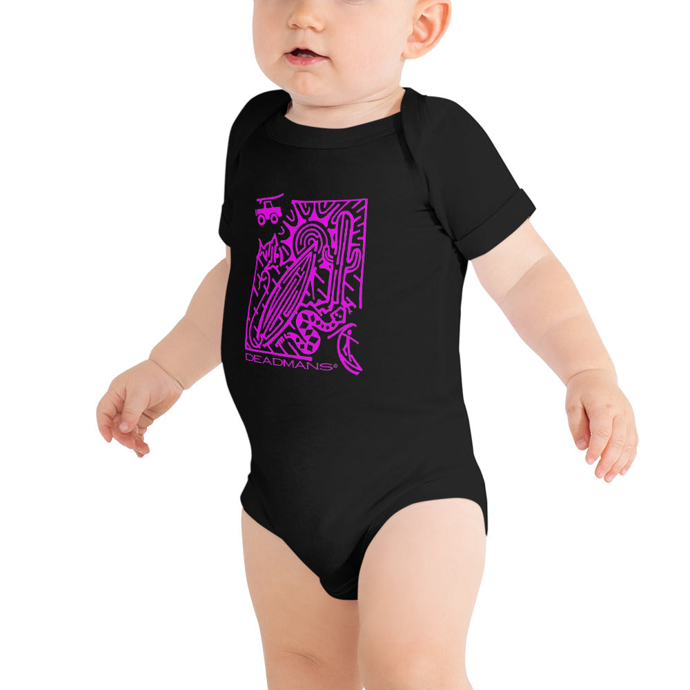 Baby short sleeve one piece - Pink Surf Maze