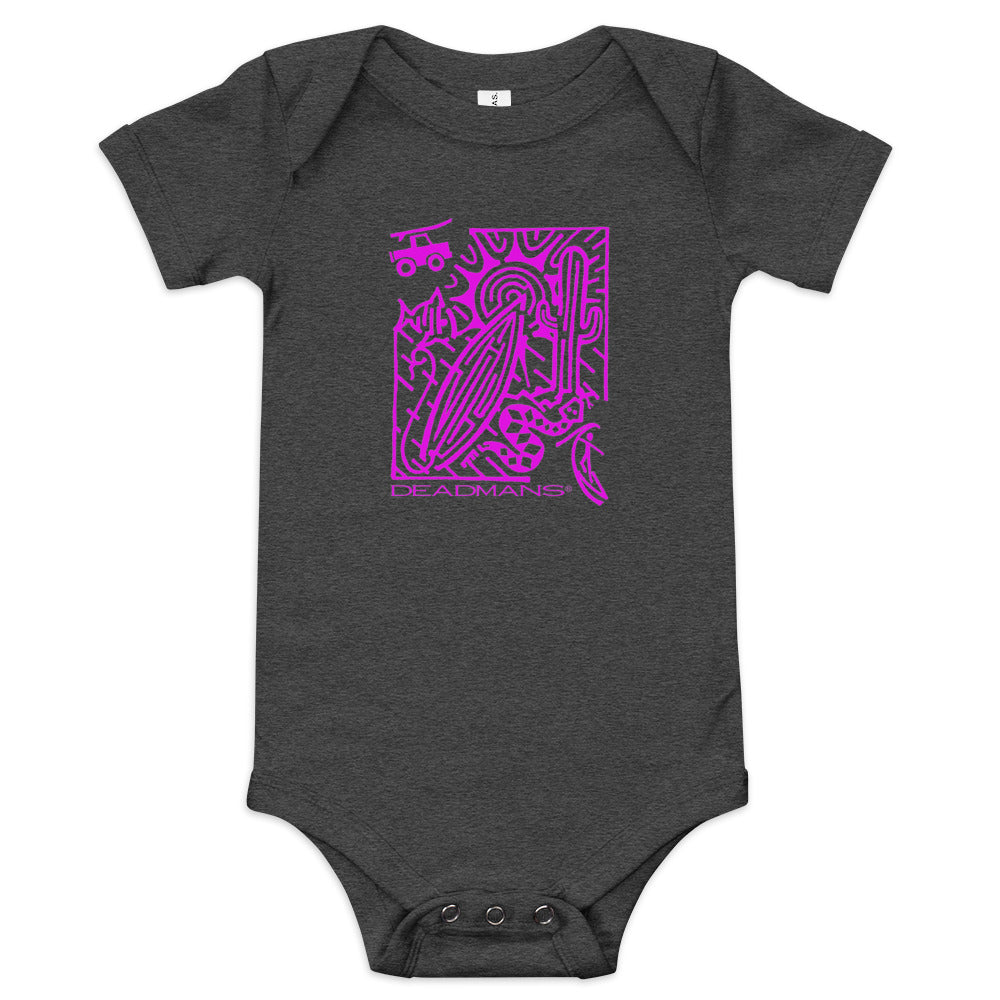 Baby short sleeve one piece - Pink Surf Maze